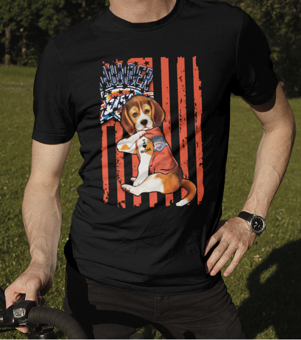 Oklahoma City Thunder Beagle Puppy Tattoo I Love Mom T-Shirt