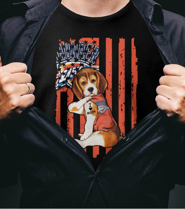 Oklahoma City Thunder Beagle Puppy Tattoo I Love Mom T-Shirt