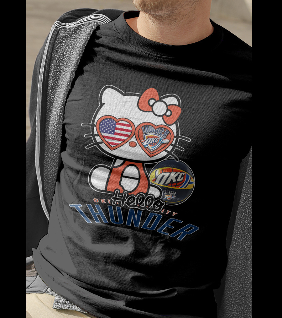 Hello Kitty Oklahoma City Thunder OKC Basketball USA Flag T-Shirt