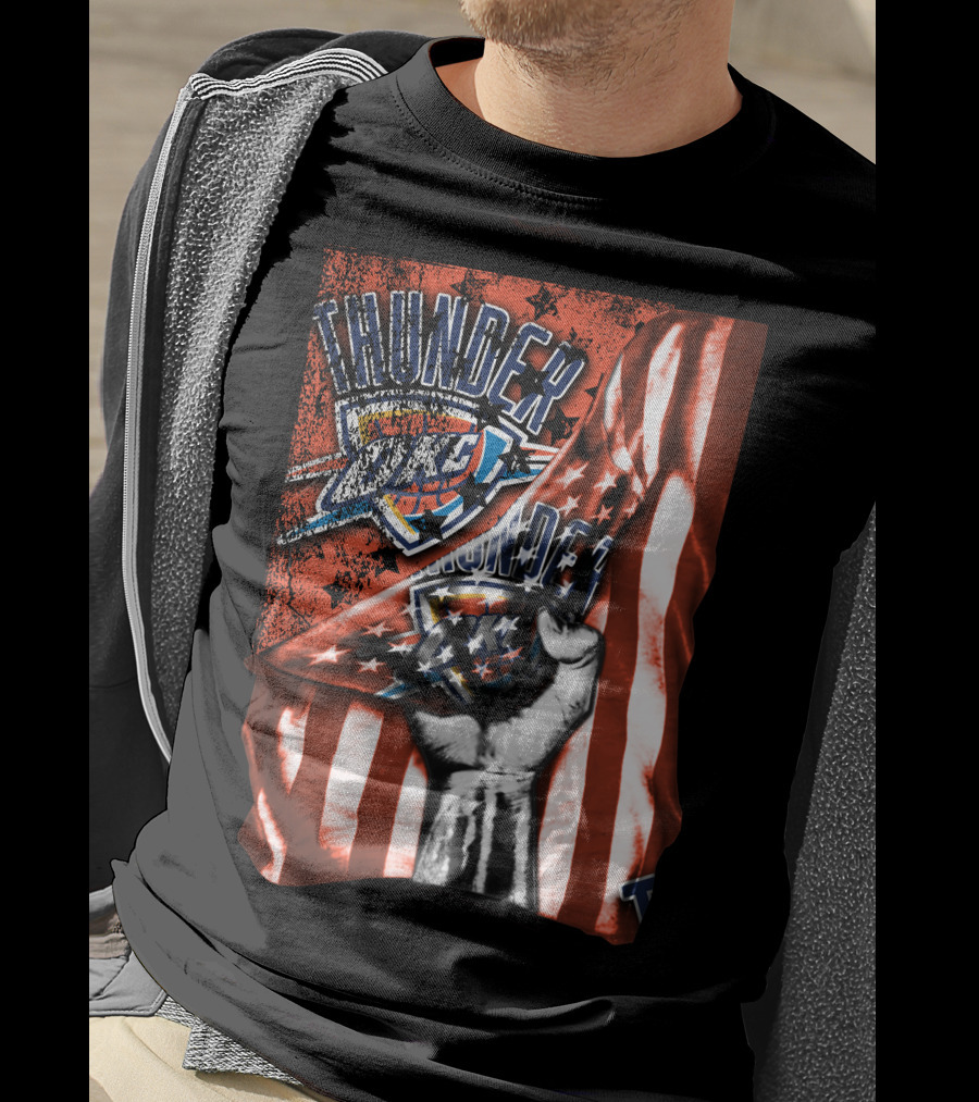 Thunder OKC Basketball Flag Grunge Print T-Shirt