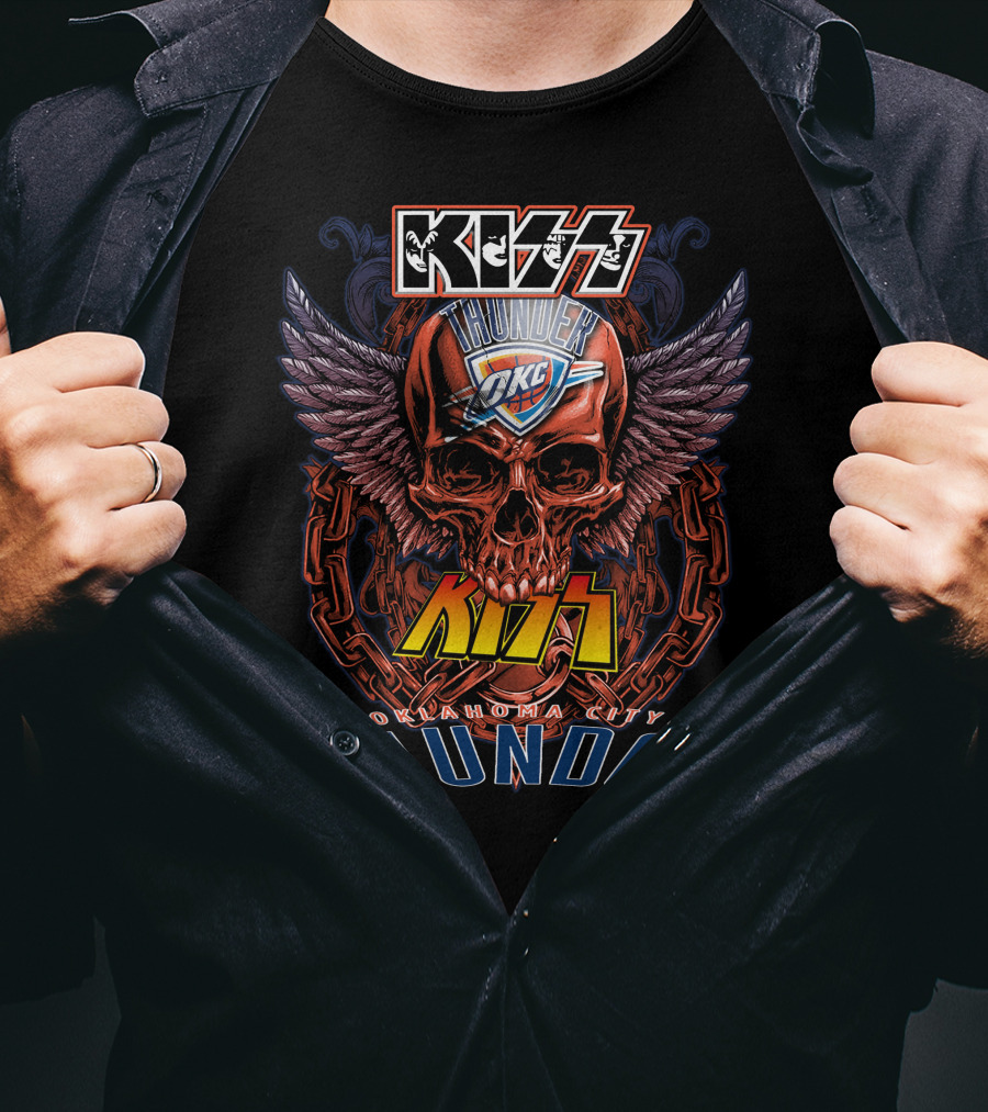 Kiss Oklahoma City Thunder Skull Wings T-Shirt