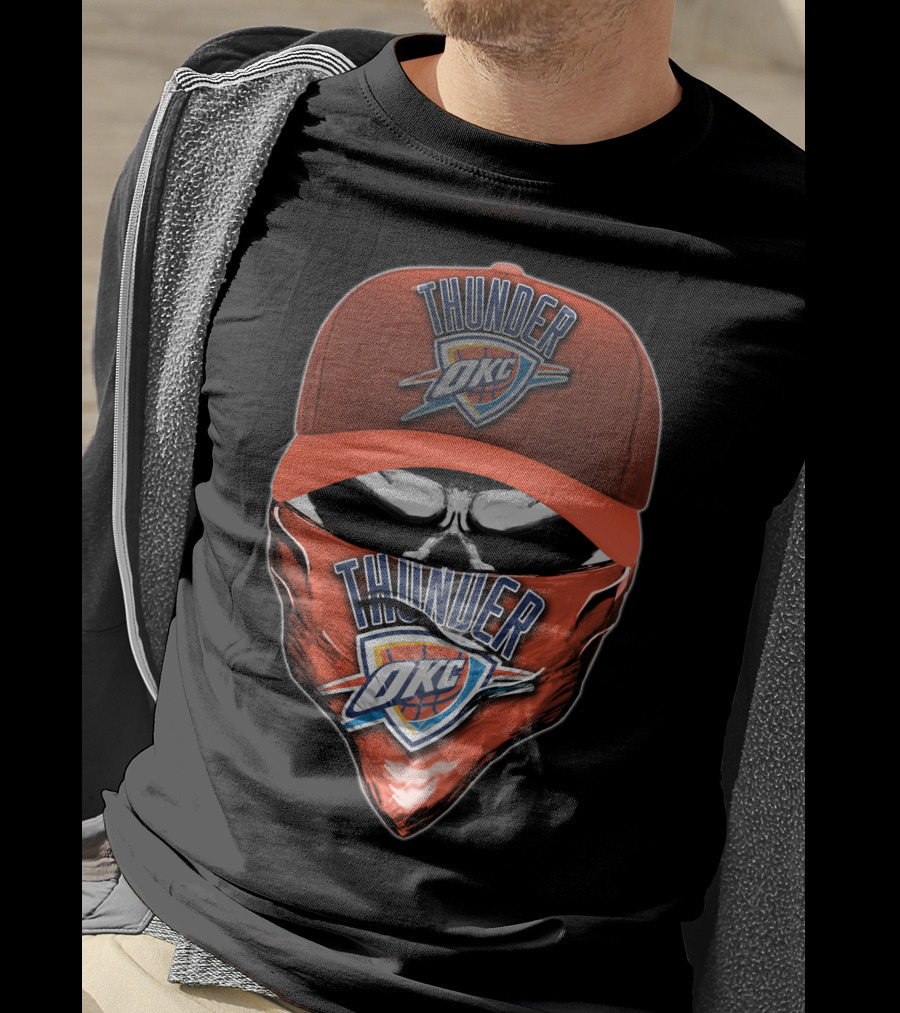 Thunder OKC Skull Basketball Fan Mask T-Shirt