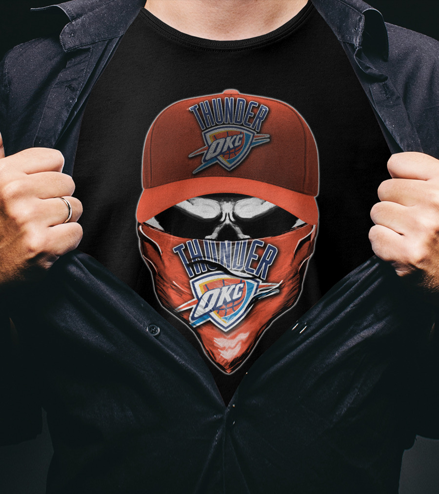 Thunder OKC Skull Basketball Fan Mask T-Shirt