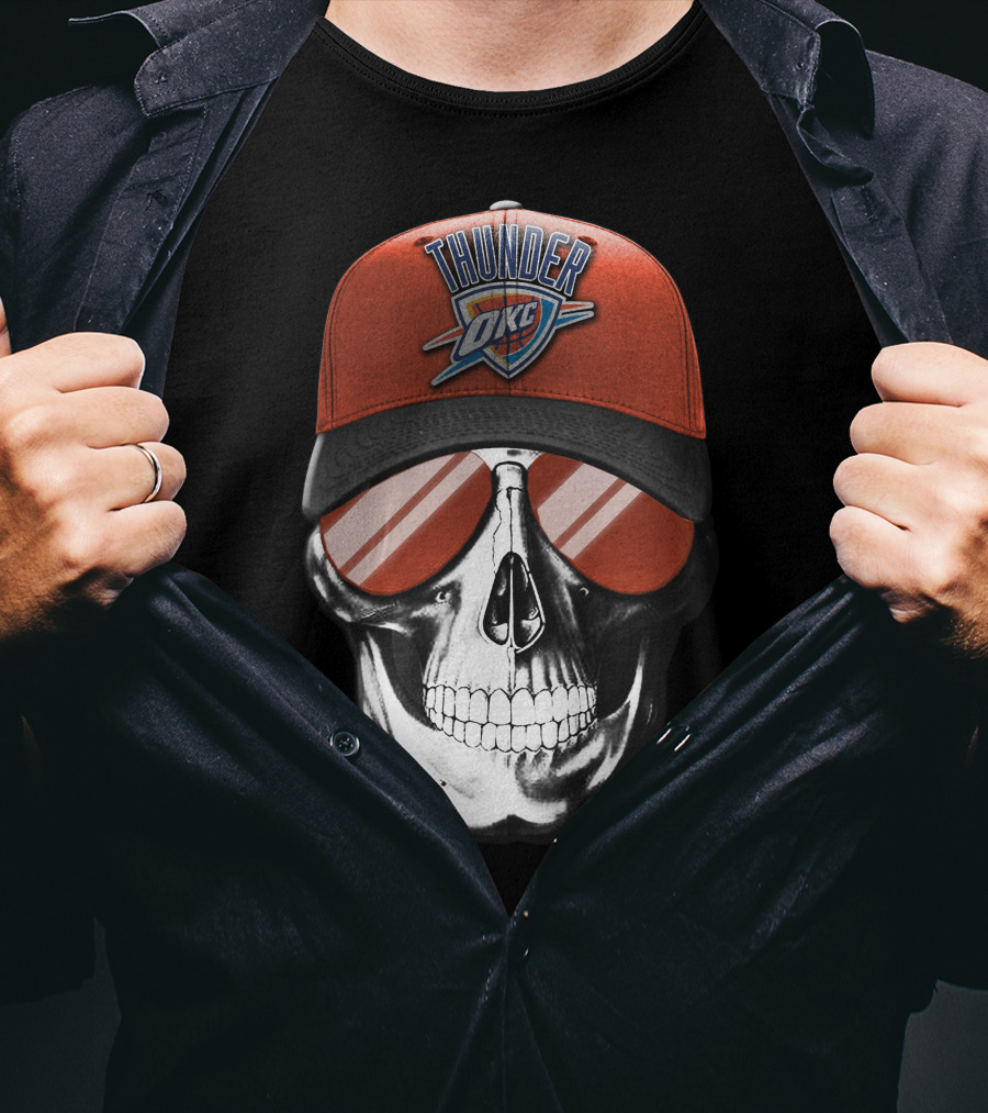 Skull With Oklahoma City Thunder Cap And Sunglasses T-Shirt