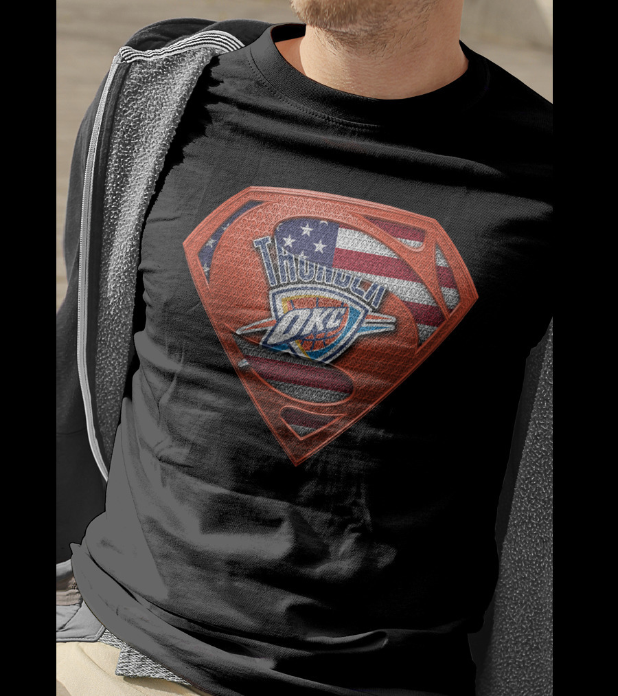 Oklahoma City Thunder Superman American Flag T-Shirt