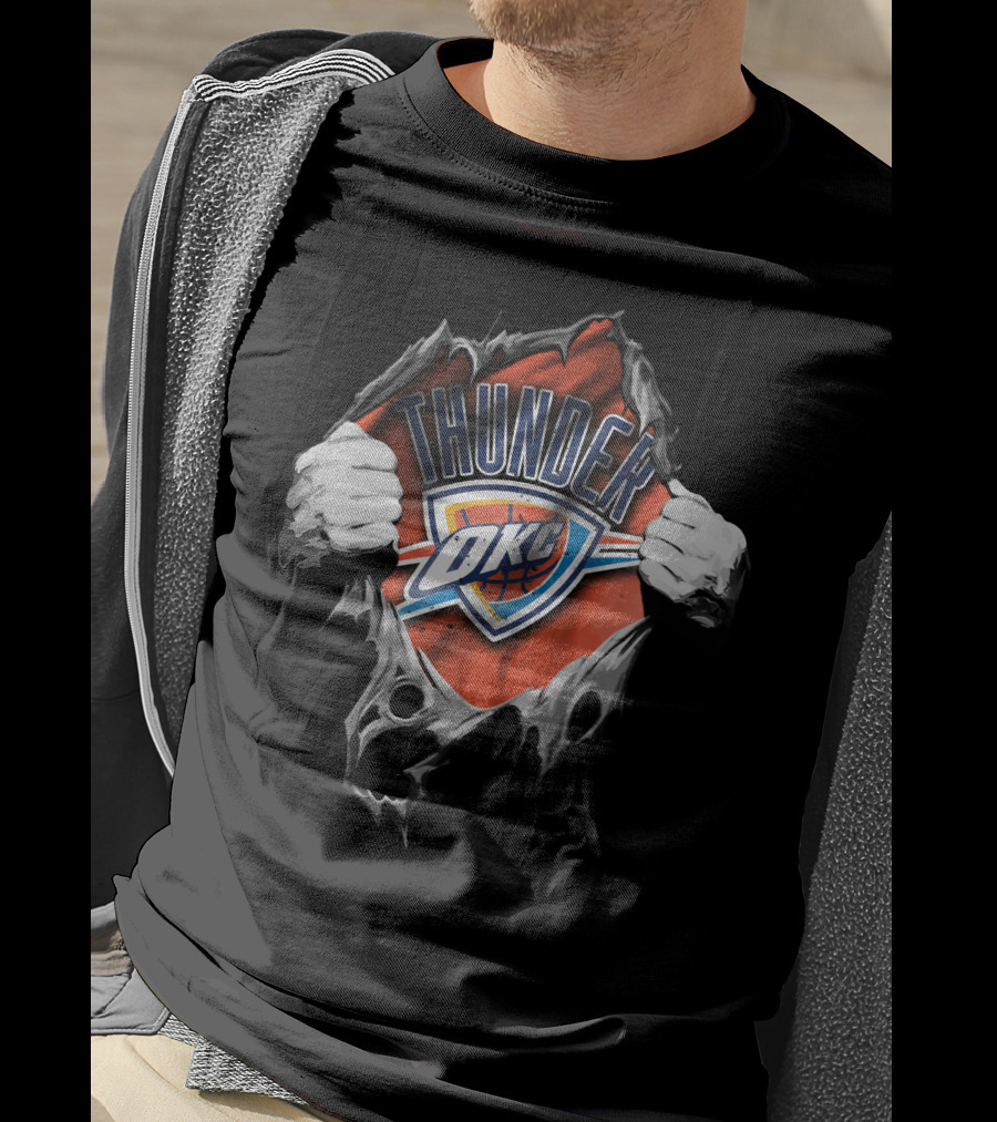 Torn Thunder OKC Basketball Fan T-Shirt