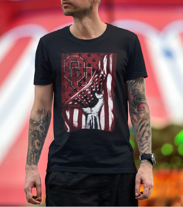Premium T-Shirt: Oklahoma Sooners Flag Stars and Stripes Hand T-Shirt Oklahoma Sooners Flag Stars and Stripes Hand T-Shirt
