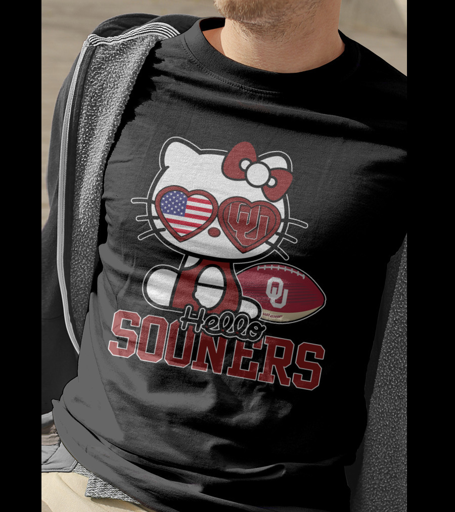 Hello Kitty Oklahoma Sooners Football American Flag T-Shirt