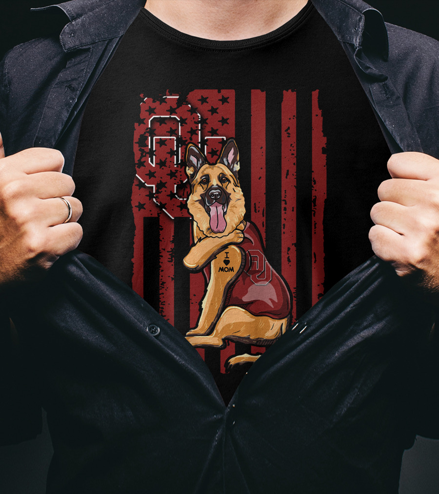 German Shepherd OU Oklahoma Sooners Vintage Flag Tattoo T-Shirt