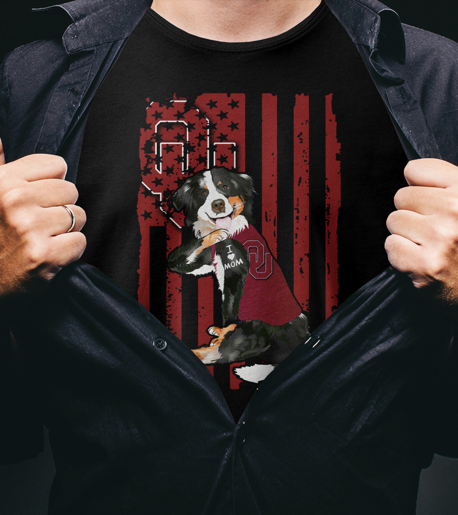 Border Collie I Mom Oklahoma Sooners OU American Flag T-Shirt