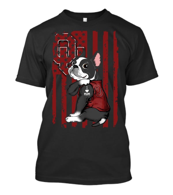 Boston Terrier I Heart Mom Oklahoma Sooners T-Shirt