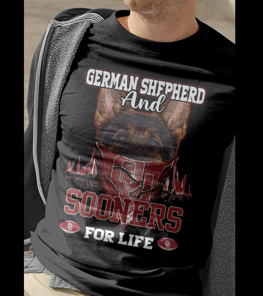 German Shepherd And Sooners For Life Oklahoma T-Shirt