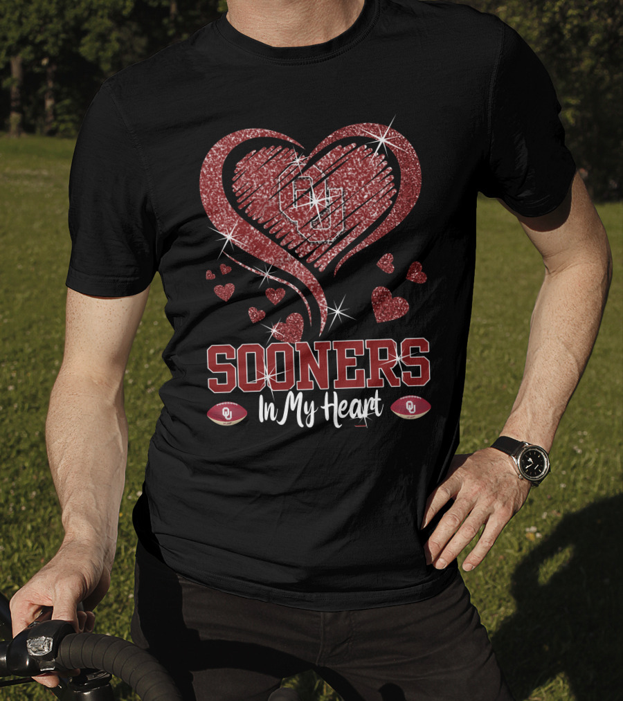 Sooners In My Heart OU Football Love Sparkle Hearts T-Shirt
