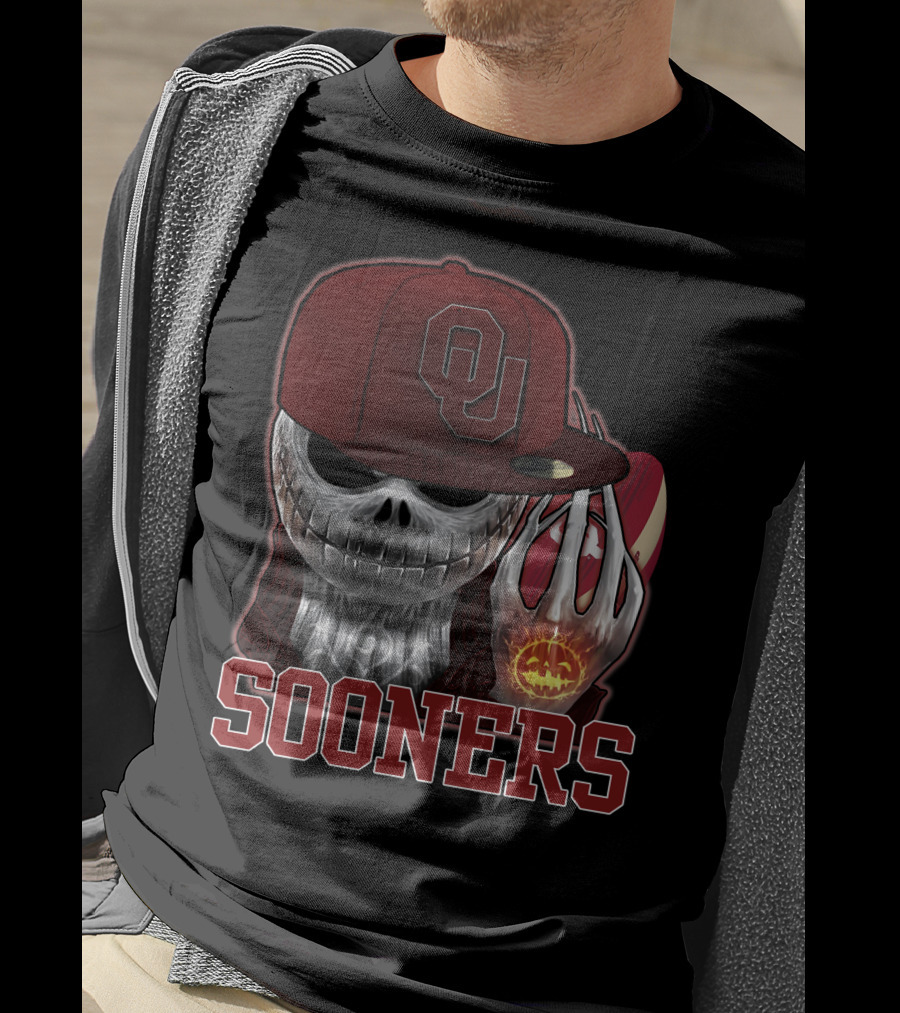 Jackskull Oklahoma Sooners Halloween Skeleton Pumpkin T-Shirt