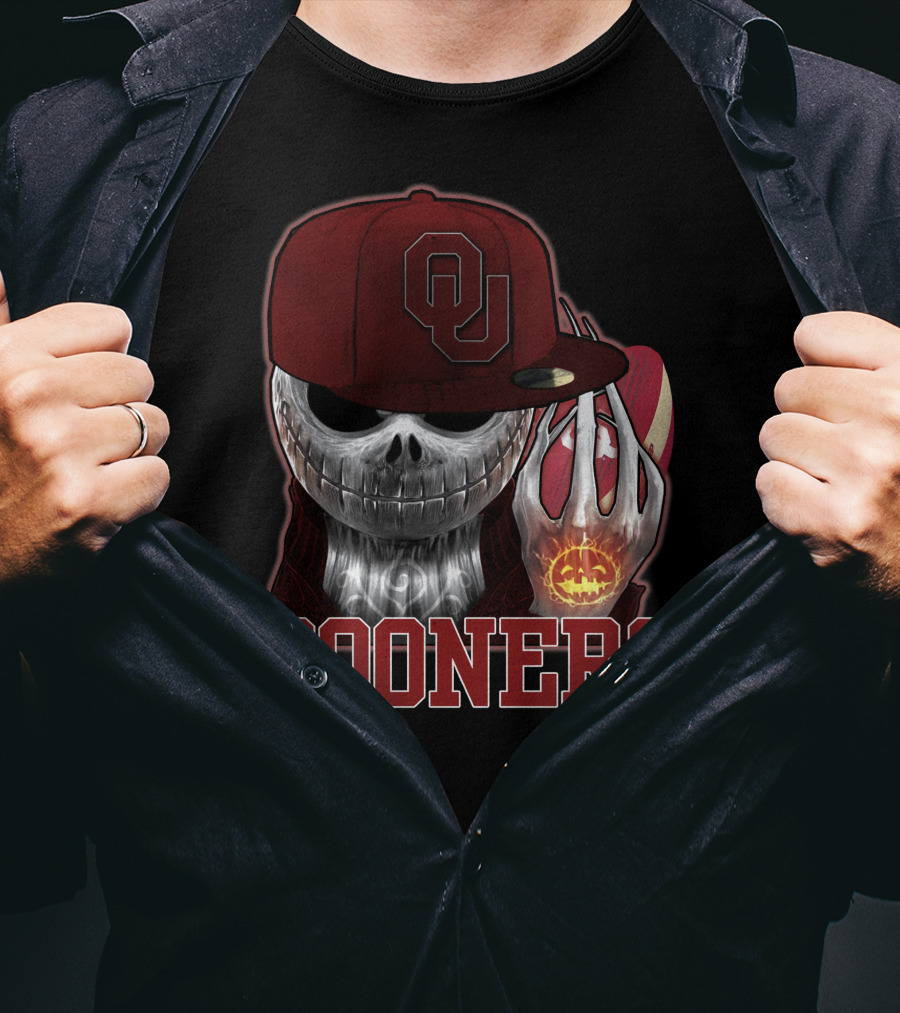 Jackskull Oklahoma Sooners Halloween Skeleton Pumpkin T-Shirt