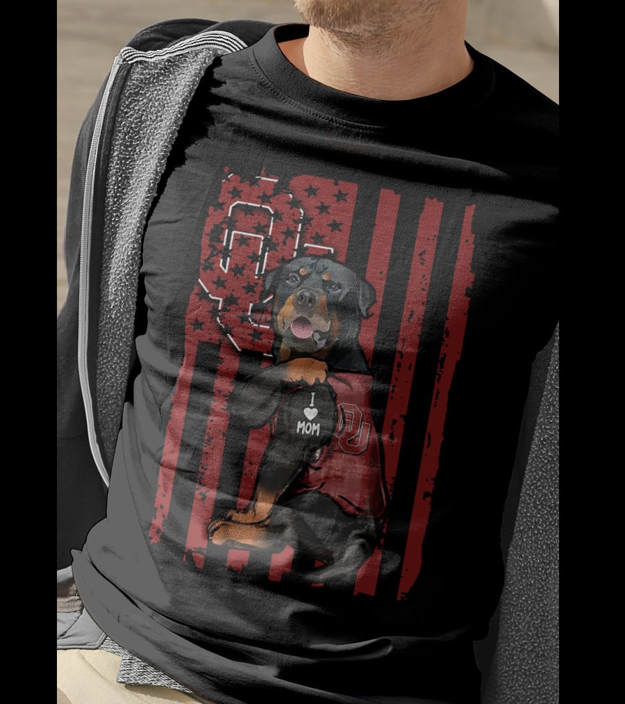 Rottweiler OU Sooners I Love Mom Patriotic T-Shirt