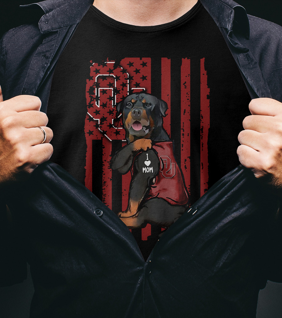 Rottweiler OU Sooners I Love Mom Patriotic T-Shirt