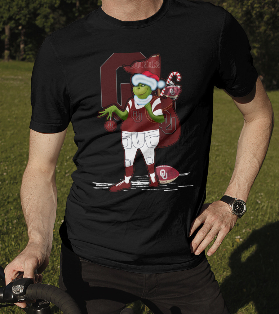 Grinchxmas Oklahoma Sooners Santa Football Sack T-Shirt