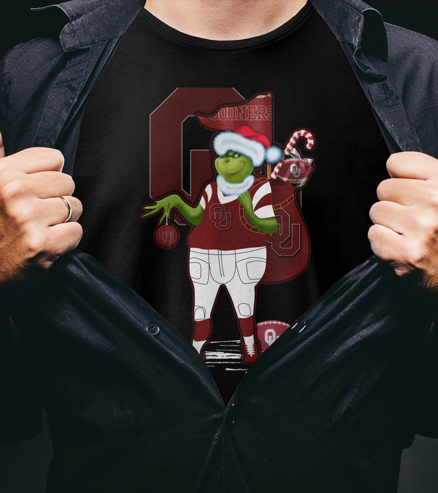 Grinchxmas Oklahoma Sooners Santa Football Sack T-Shirt