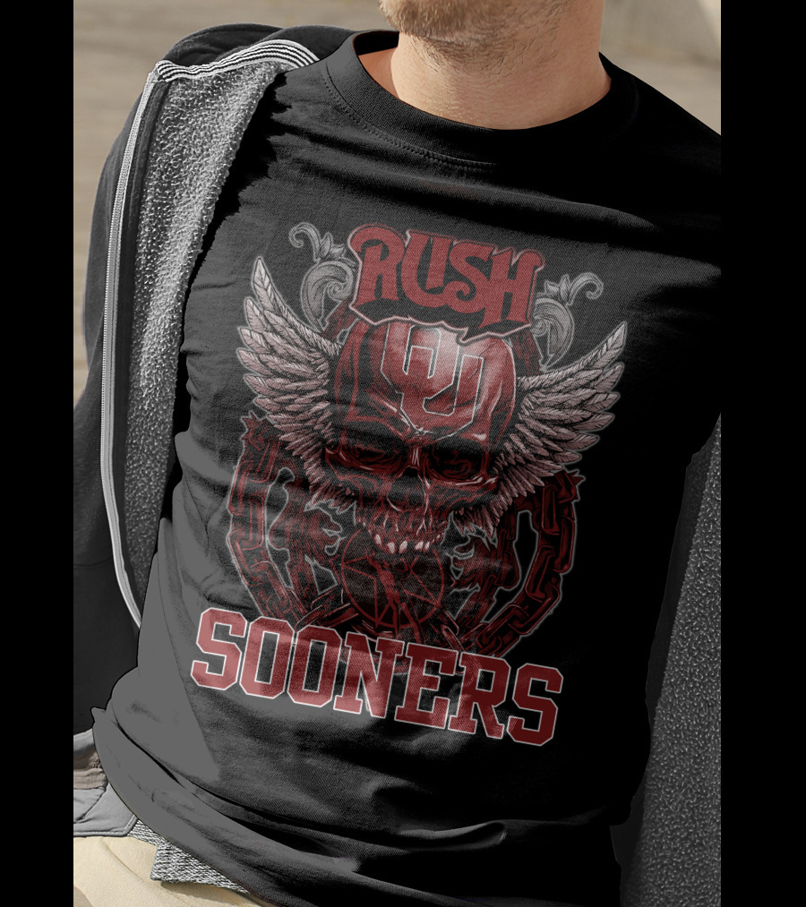 Rush Oklahoma Sooners Skull Wings T-Shirt