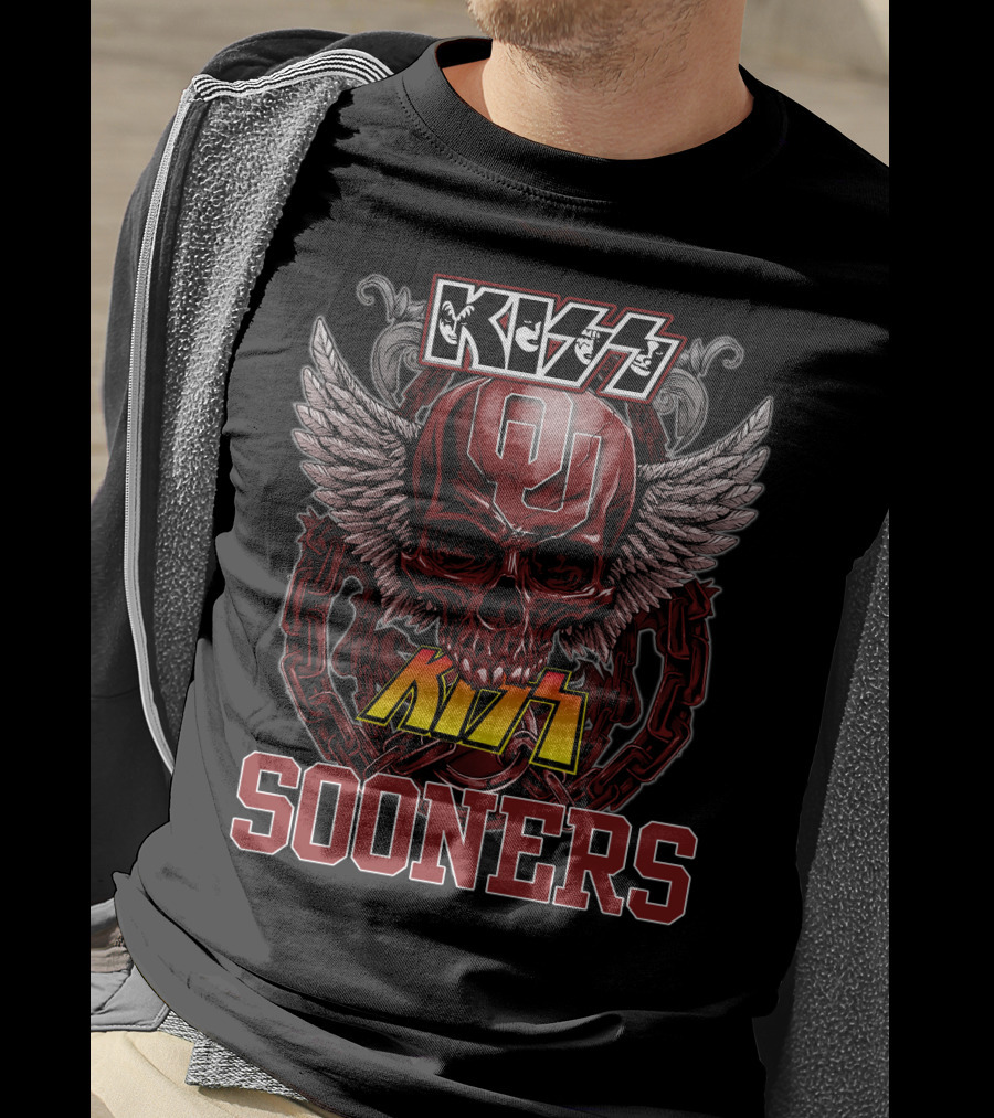 Kiss Oklahoma Sooners OU Skull Wings T-Shirt