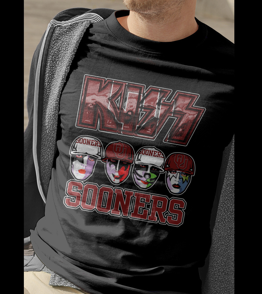 KISS Sooners Oklahoma Faces In Makeup And Hats T-Shirt