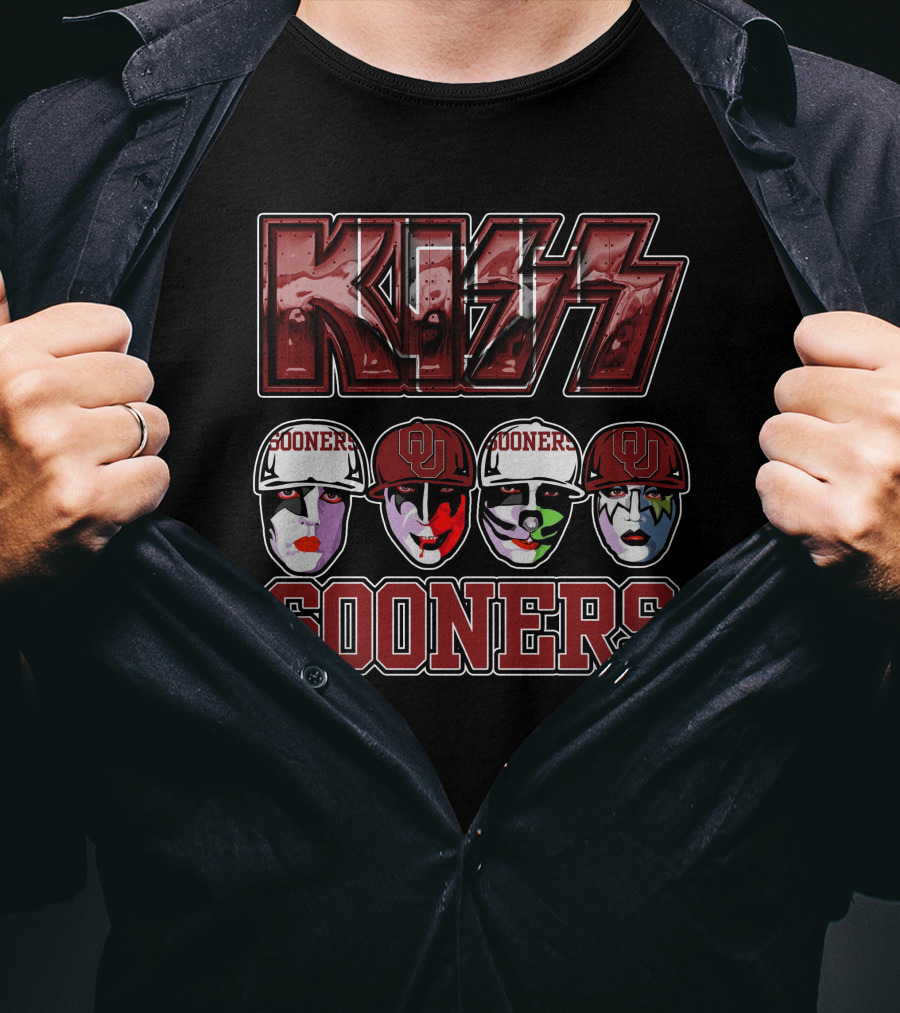 KISS Sooners Oklahoma Faces In Makeup And Hats T-Shirt