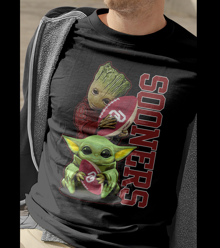 Groot And Baby Yoda Oklahoma Sooners Football T-Shirt