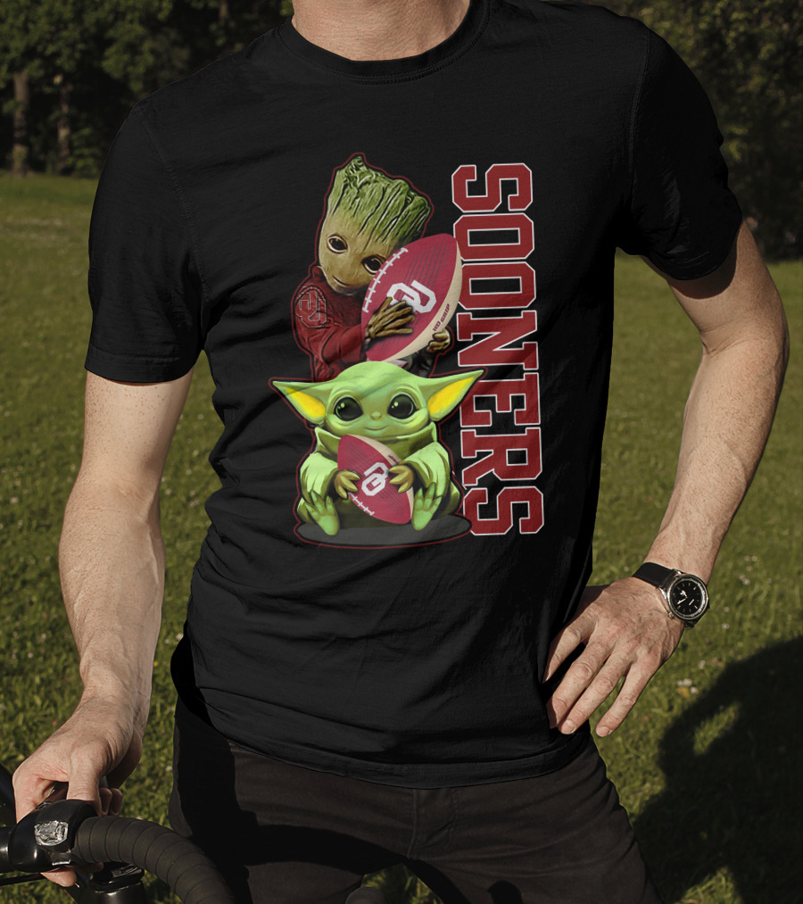 Groot And Baby Yoda Oklahoma Sooners Football T-Shirt