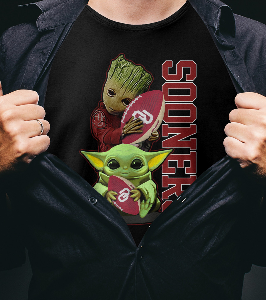 Groot And Baby Yoda Oklahoma Sooners Football T-Shirt