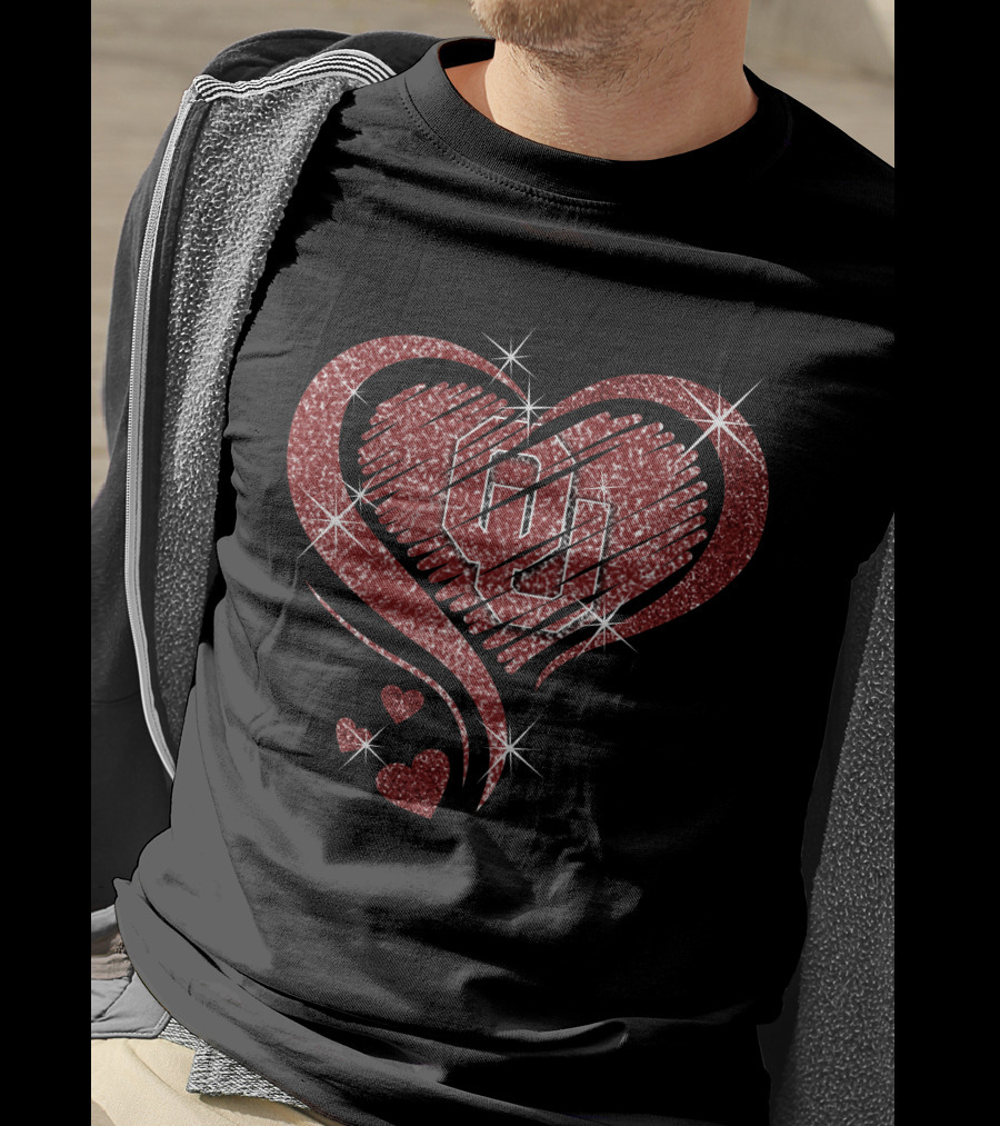 Heart Diamond OU Oklahoma Sooners Sparkle T-Shirt