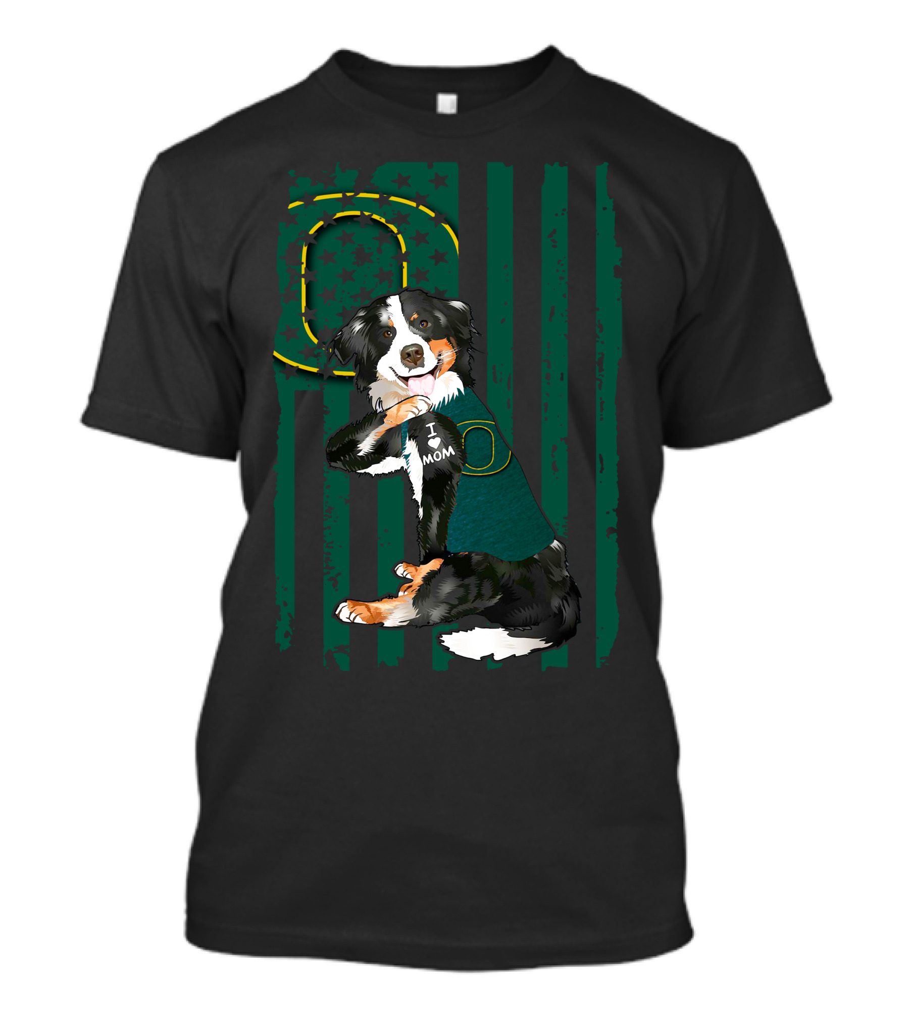 Border Collie I Love Mom Oregon Ducks Flag T-Shirt
