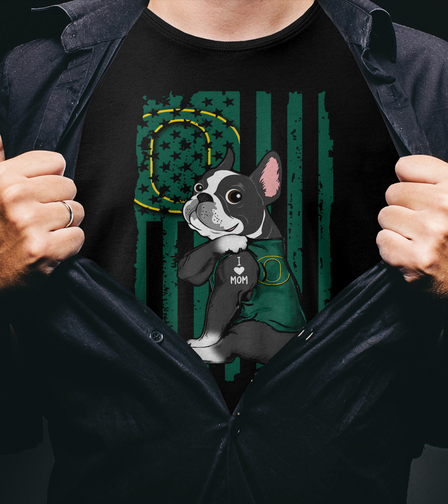 Boston Terrier I Love Mom Oregon Ducks T-Shirt