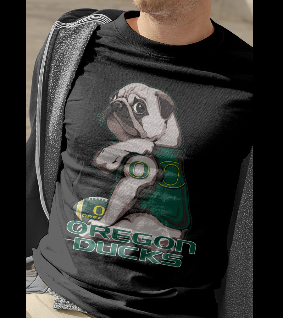Pug Wearing Oregon Ducks Football Jersey T-Shirt