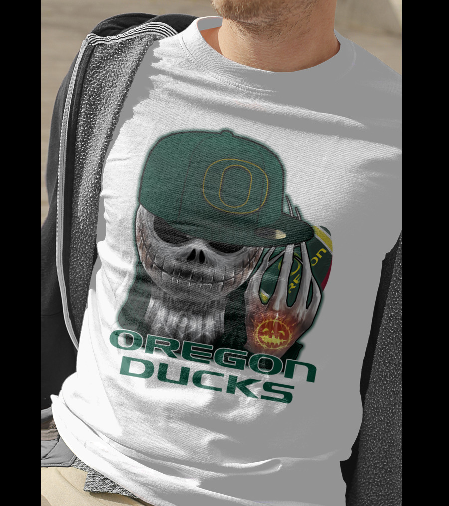 Oregon Ducks Jack Skellington Skull Halloween Football T-Shirt