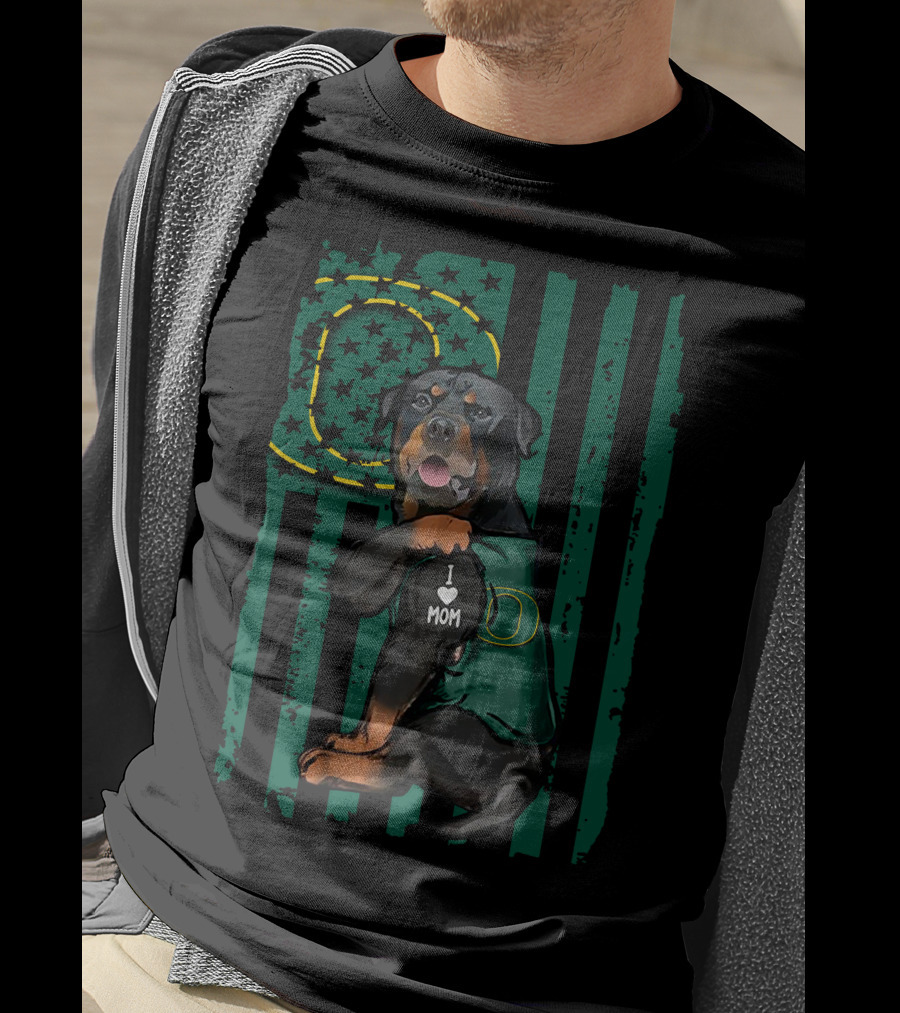 Rottweiler I Love Mom Oregon Ducks Flag T-Shirt