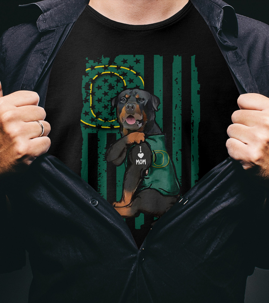 Rottweiler I Love Mom Oregon Ducks Flag T-Shirt