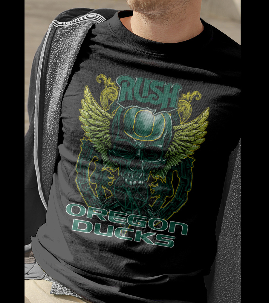Rush Oregon Ducks Winged Skull Emblem T-Shirt