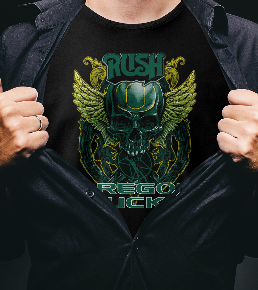 Rush Oregon Ducks Winged Skull Emblem T-Shirt