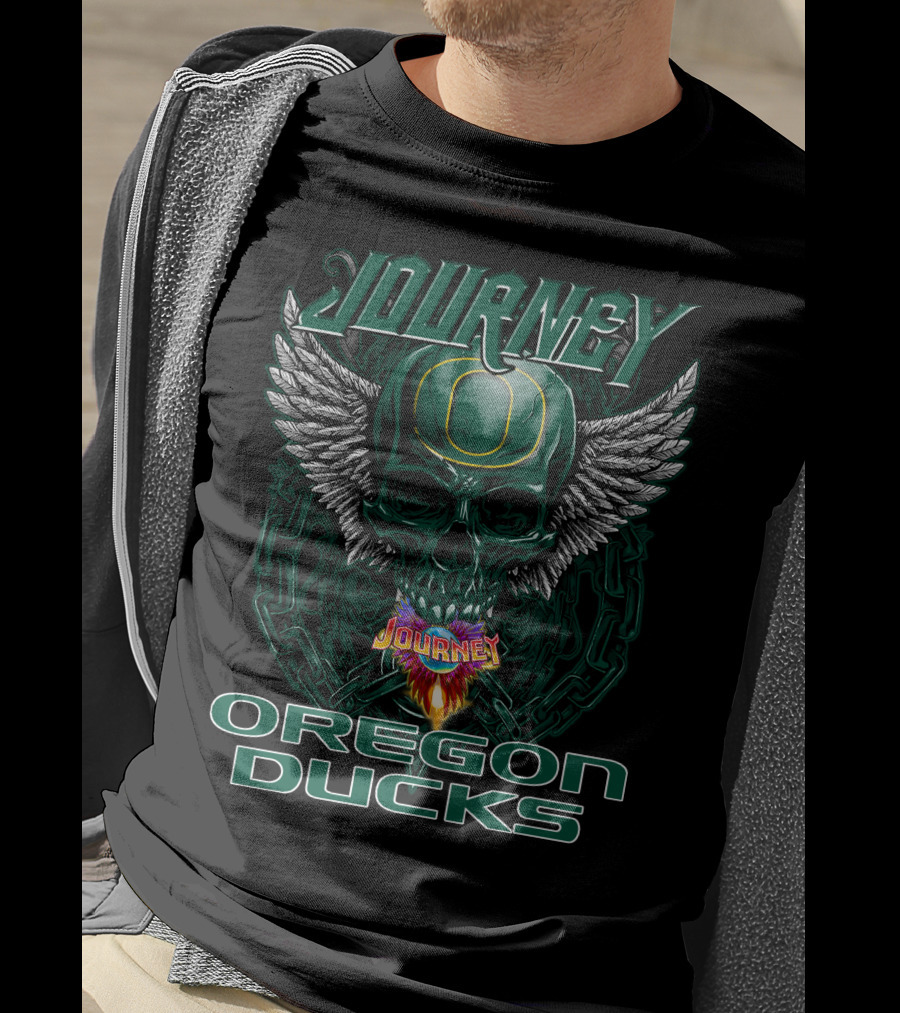 Journey Oregon Ducks Skull With Wings And Chains T-Shirt