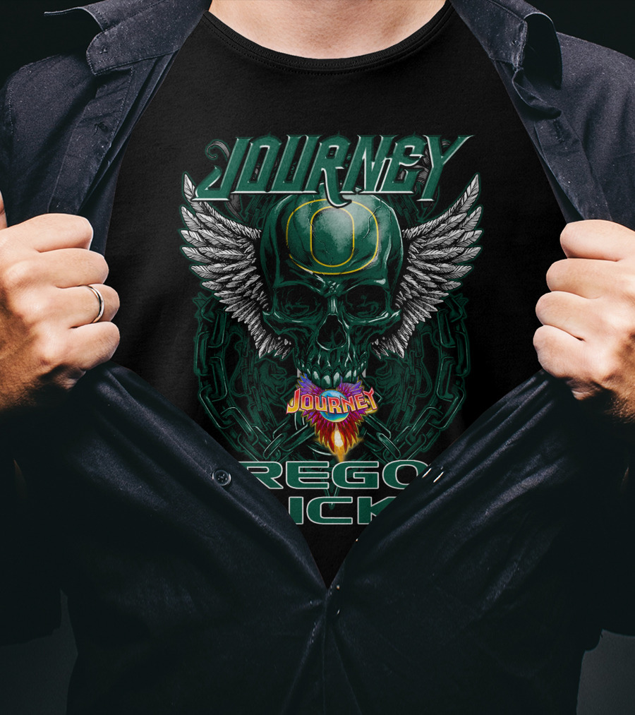 Journey Oregon Ducks Skull With Wings And Chains T-Shirt