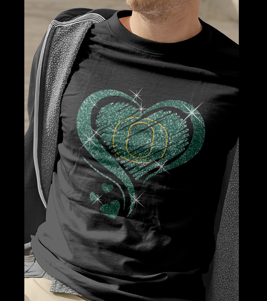 Heart Diamond Oregon Ducks Glitter Green Sparkle T-Shirt