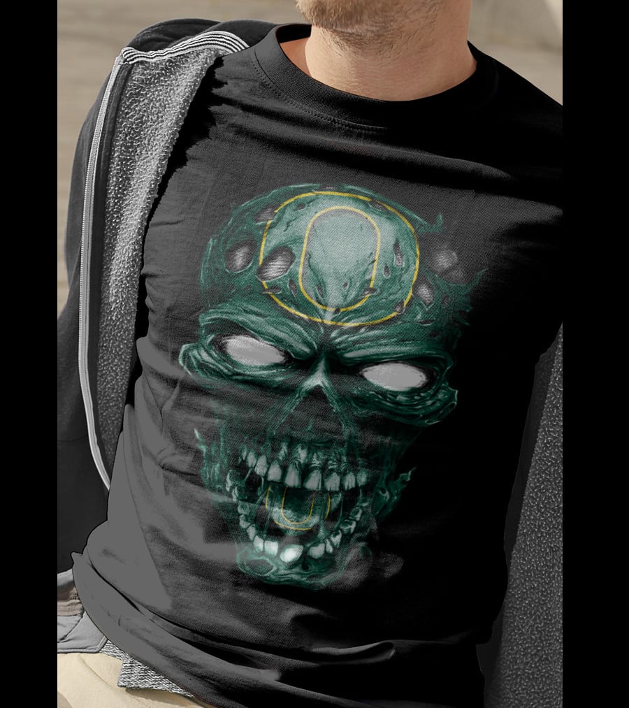 Skull Oregon Ducks Green Zombie Head With Neon O T-Shirt