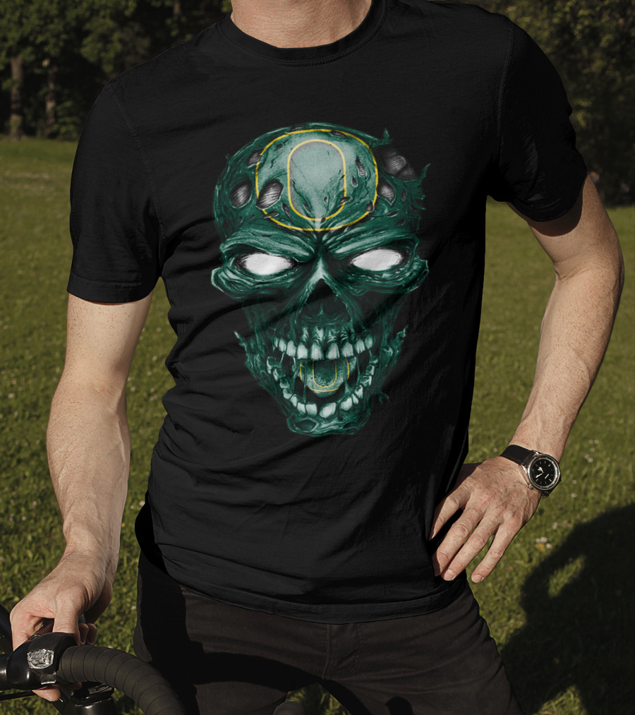 Skull Oregon Ducks Green Zombie Head With Neon O T-Shirt