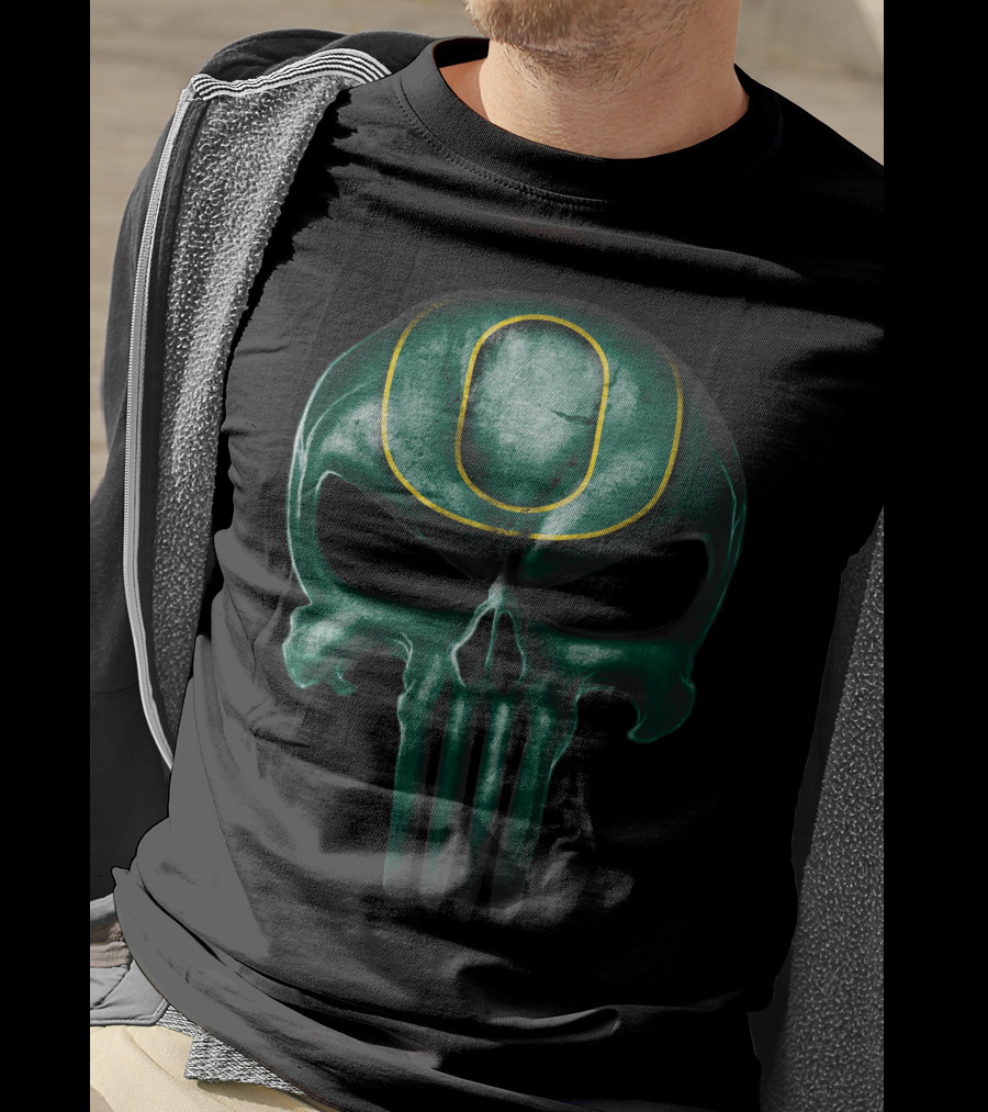 Skull Oregon Ducks Logo Dark Green T-Shirt