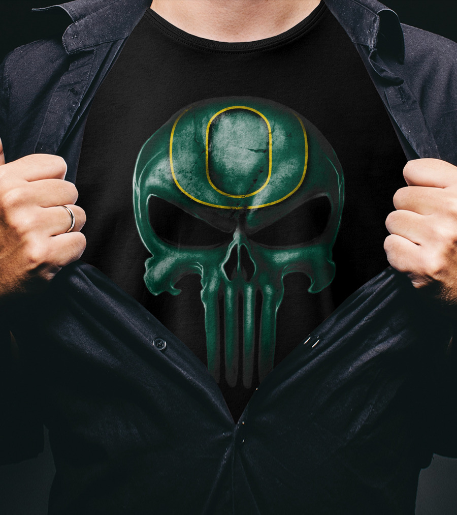 Skull Oregon Ducks Logo Dark Green T-Shirt