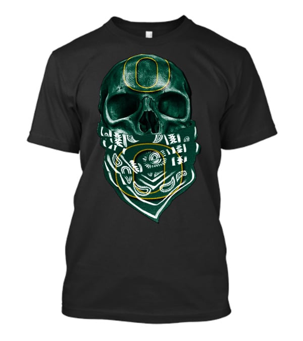 Skull With Oregon Ducks O Logo Bandana T-Shirt