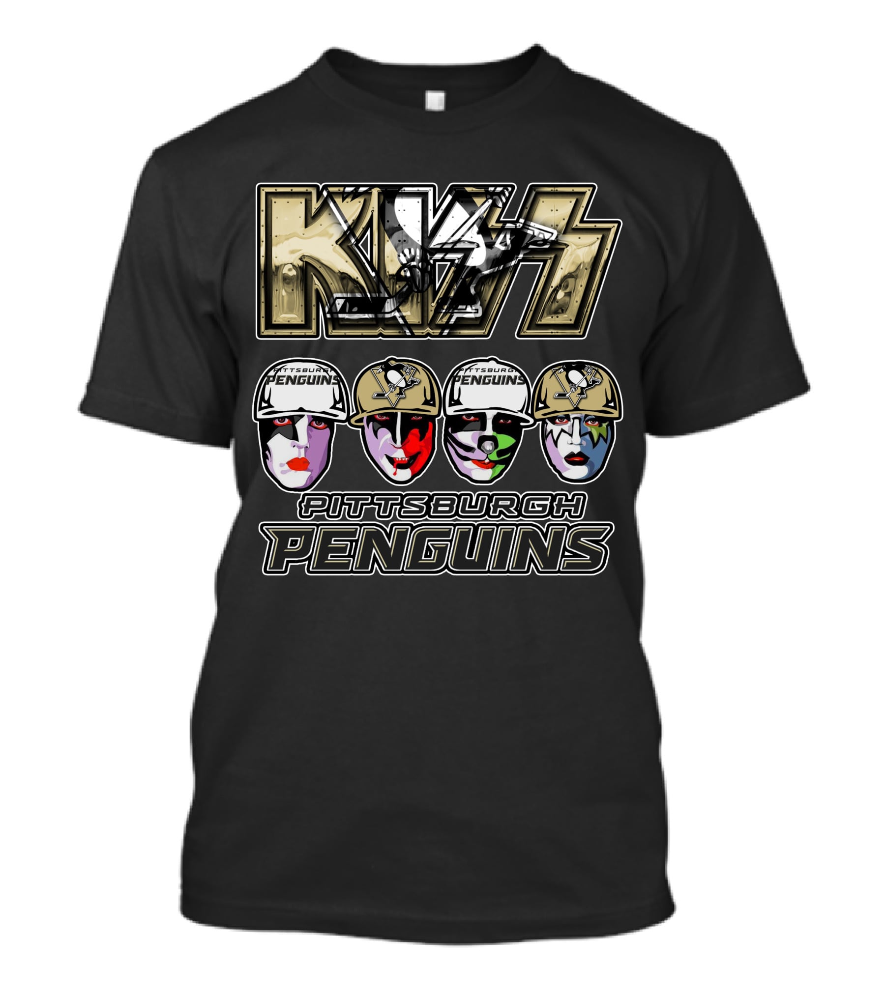 Kiss Pittsburgh Penguins Face Paint Hockey Collaboration T-Shirt