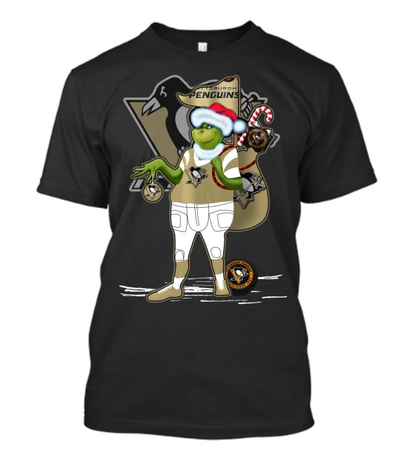 Grinchxmas Pittsburgh Penguins Holiday Mashup With Logo And Santa Hat T-Shirt