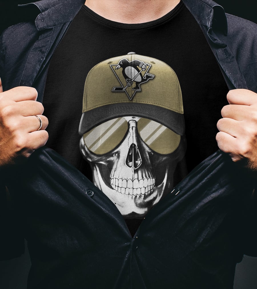 Pittsburgh Penguins Skull Hat Hockey Fan T-Shirt